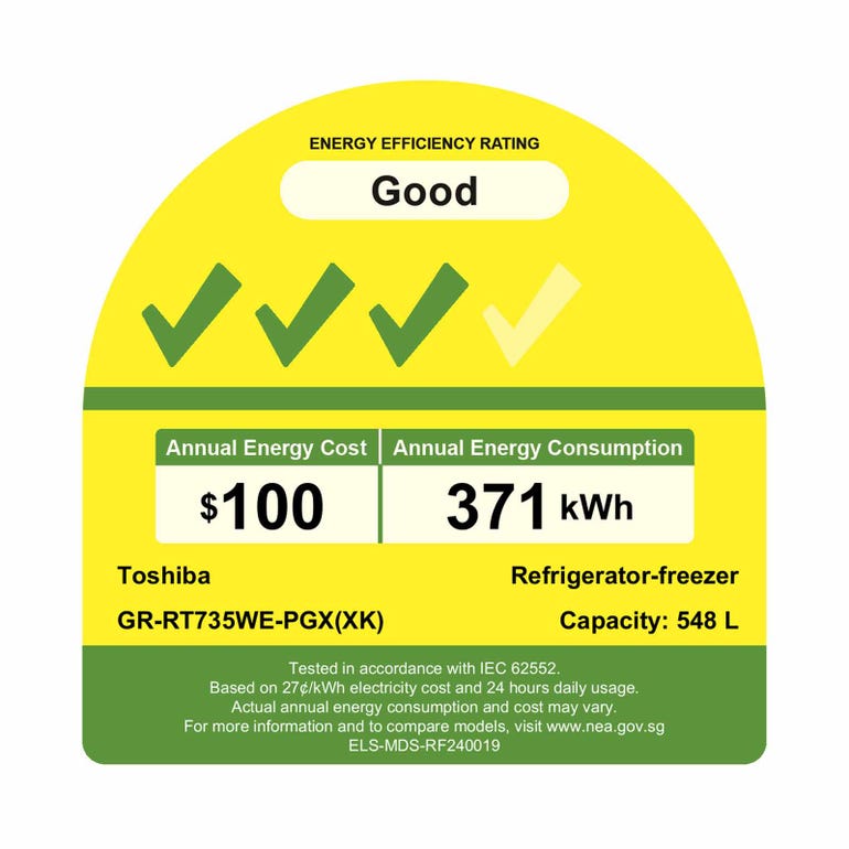 TOSHIBA GR-RT735WE-PGX(XK) Top Mount Freezer Fridge, 548L - Black Glass