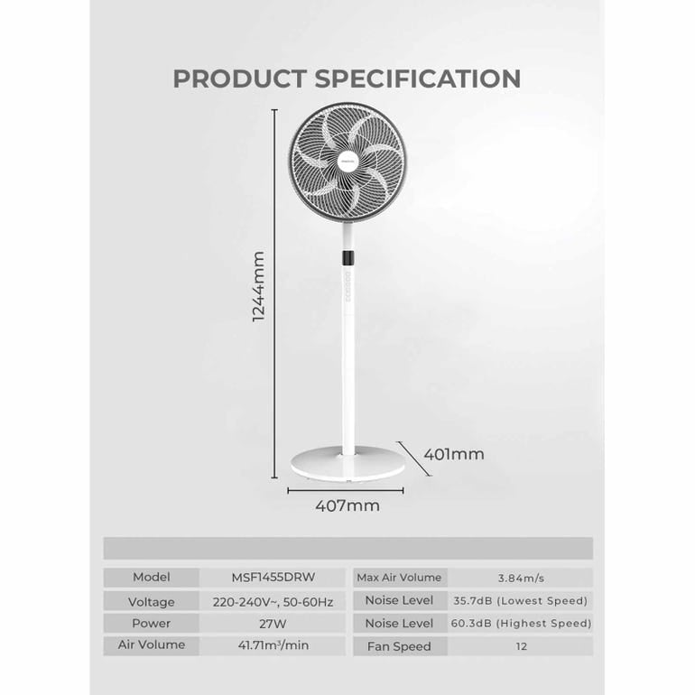 MISTRAL MSF1455DRW DC Stand Fan With Remote 14”