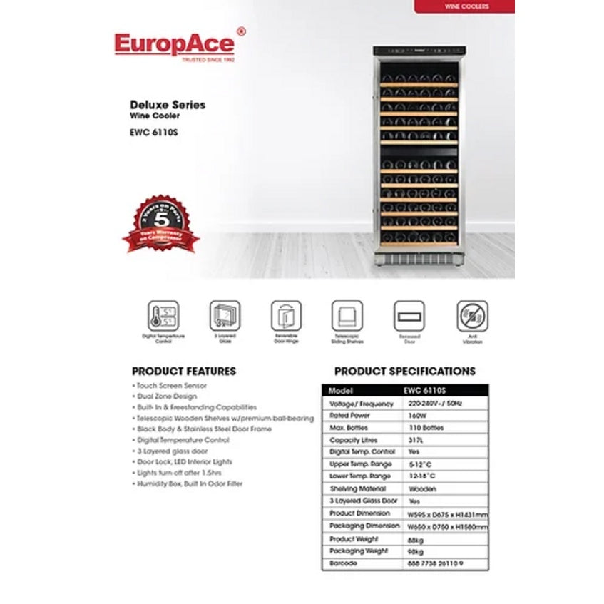 EuropAce EWC 6110S 110 Bottles Wine Chiller