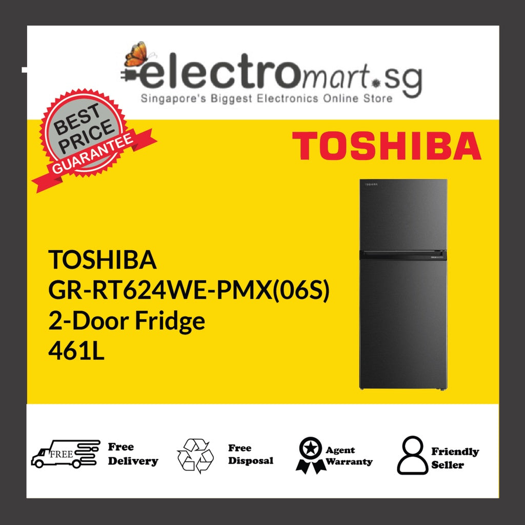 TOSHIBA GR-RT624WE-PMX(06S) 2-Door Fridge 461L – Electromart.sg