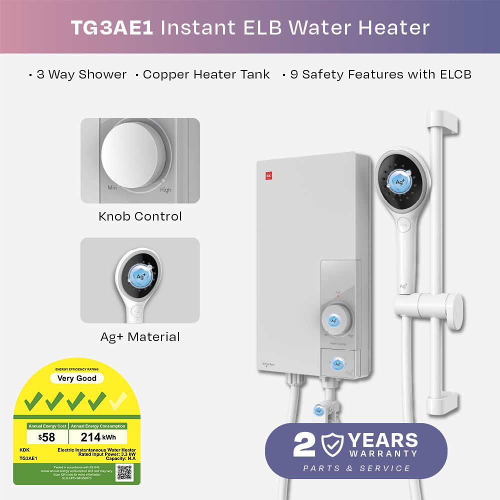 KDK TG3AE1 Instant Water Heater with Iconic Corner Control