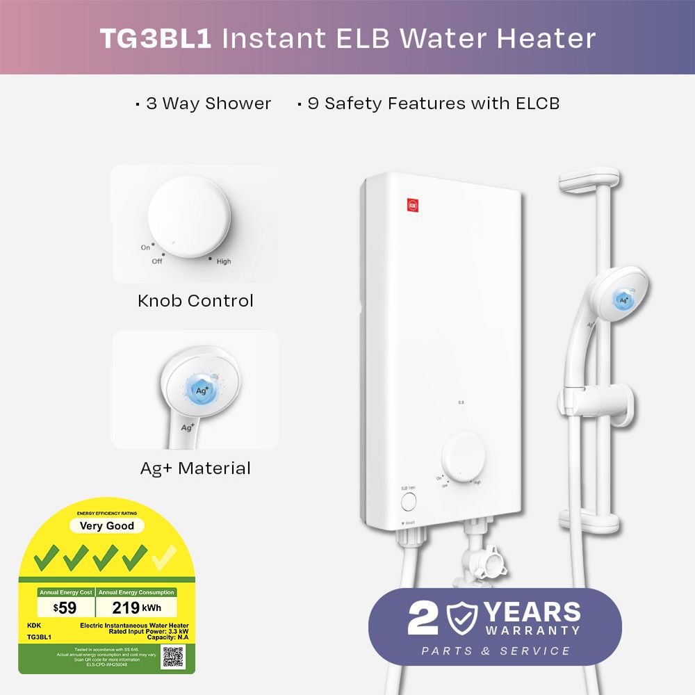 KDK TG3BL1 Instant Water Heater with One Knob Simple Control