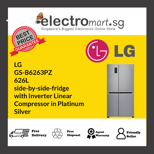 LG  GS-B6263PZ 626L  side-by-side-fridge  with Inverter Linear  Compressor in Platinum  Silver