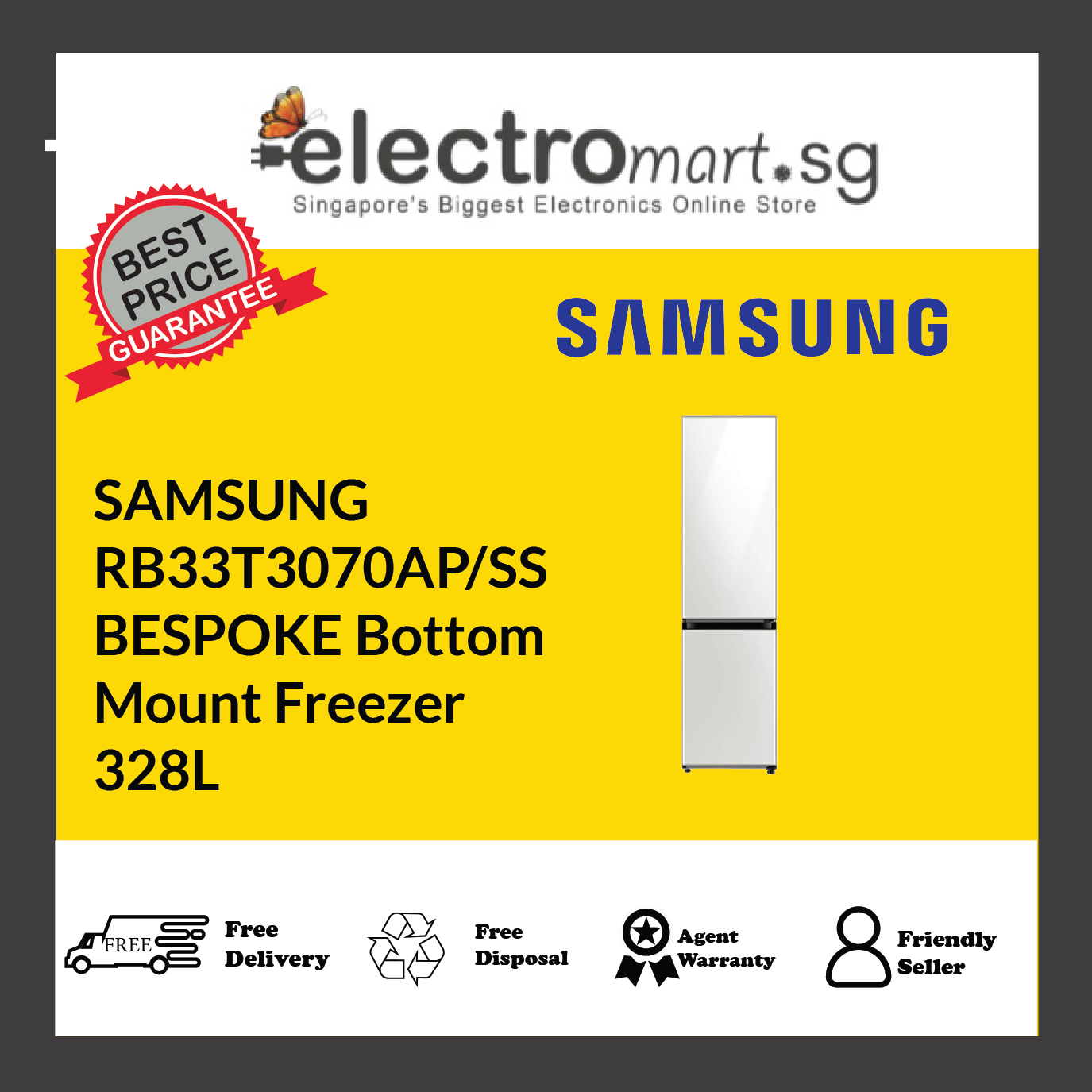 Samsung RB33T3070AP/SS BESPOKE Bottom Mount Freezer 328L