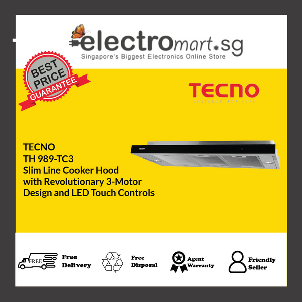 TECNO TH 989-TC3 Slim Line Cooker Hood  with Revolutionary 3-Motor  Design and LED Touch Controls