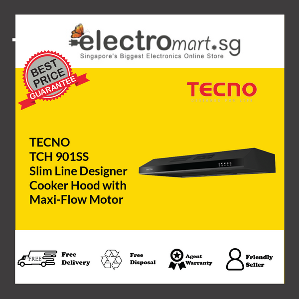 TECNO TCH 901SS Slim Line Designer  Cooker Hood with  Maxi-Flow Motor