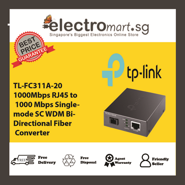 TP-LINK 1000Mbps RJ45 to 1000 Mbps Single-mode SC WDM Bi-Directional Fiber Converter