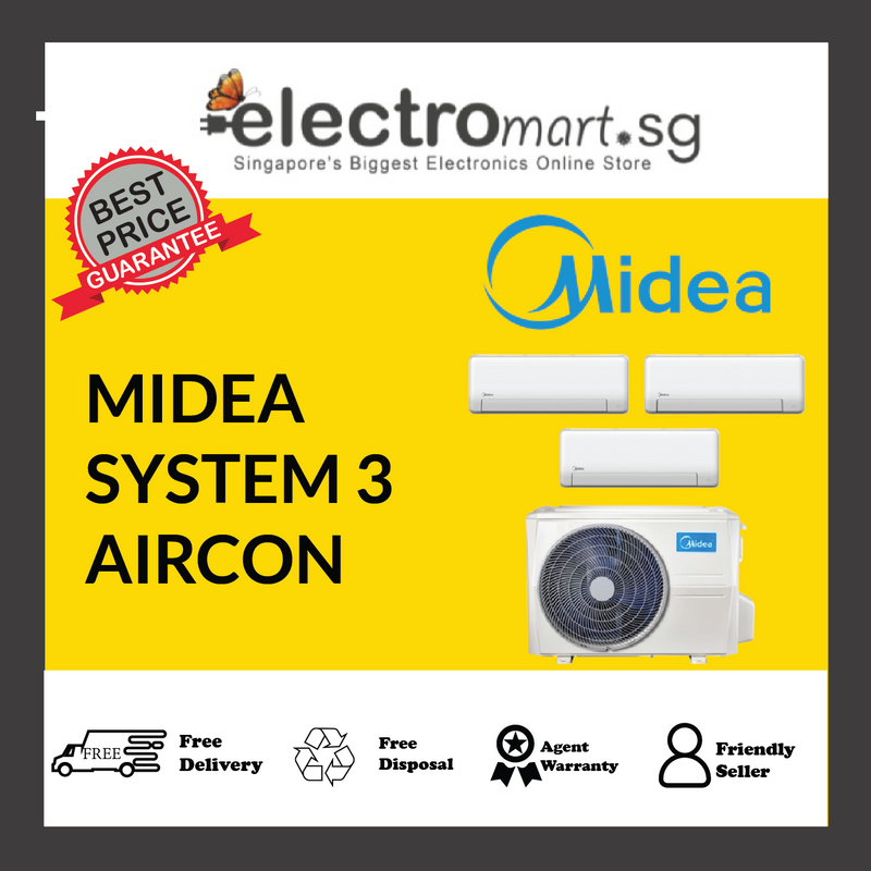 MIDEA SYSTEM 3 AIRCON-W/WIFI MAE-3M25E/2XMSEID-09/1XMSEID-12 2x9000, 1x12000 BTU