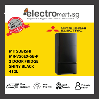 Mitsubishi MR-V50EX-SB-P 412L 3 Door Refrigerator - Shiny Black