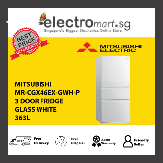 Mitsubishi MR-CGX46EX-GWH-P 363L 3-Door Fridge - Glass White