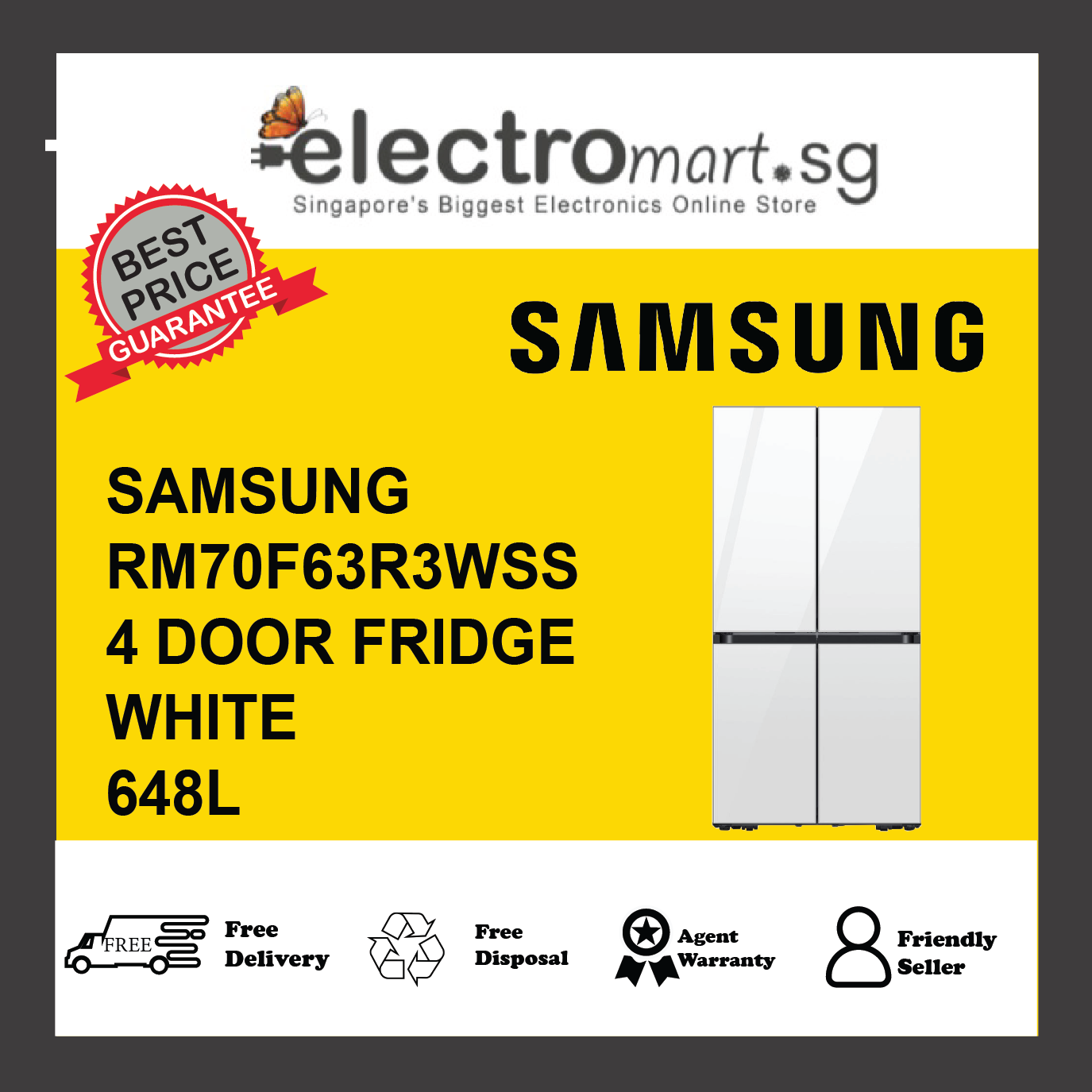 SAMSUNG RM70F63R3WSS 4-DOOR FRIDGE- 648L