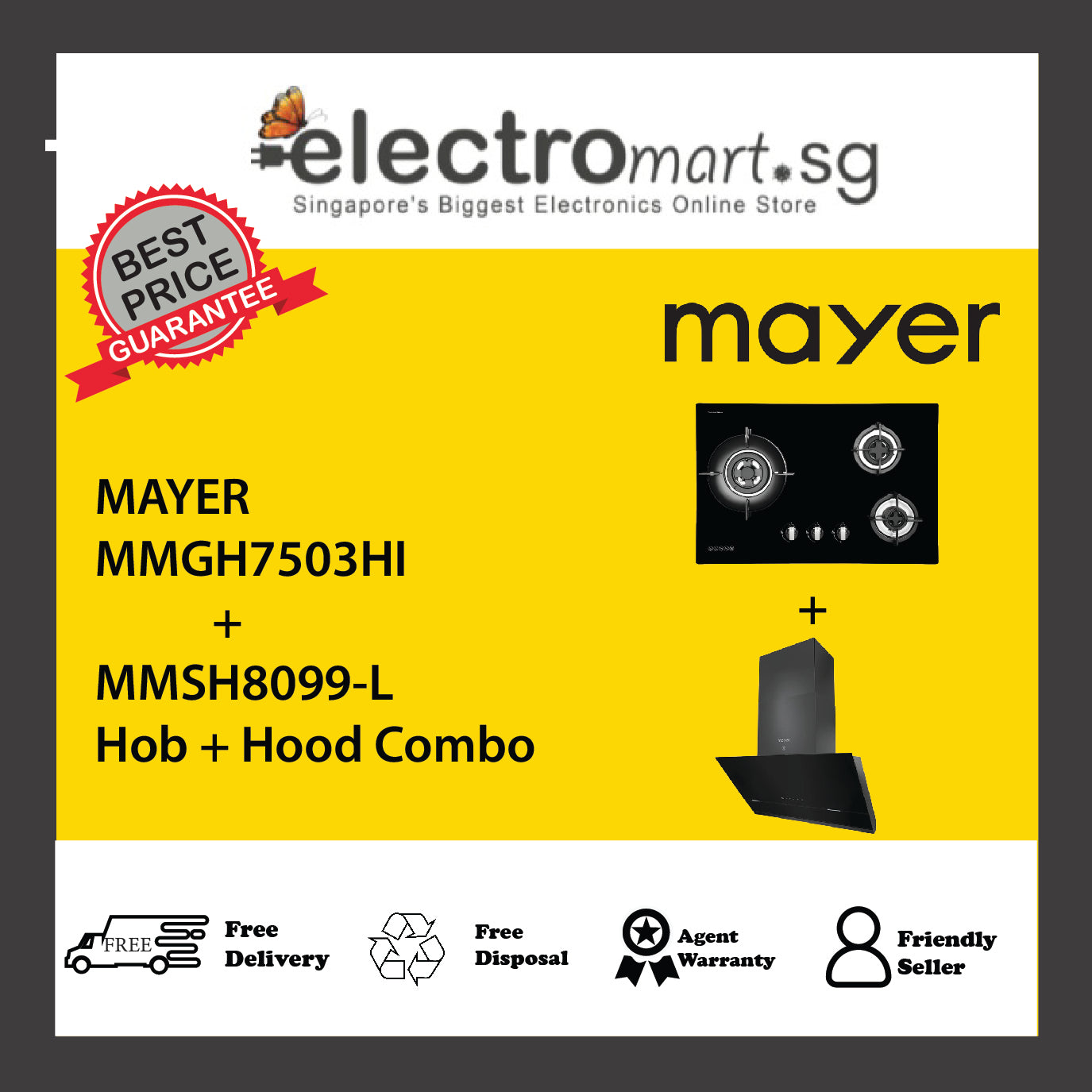 Mayer MMGH7503HI  + MMSH8099-L Hob + Hood Combo