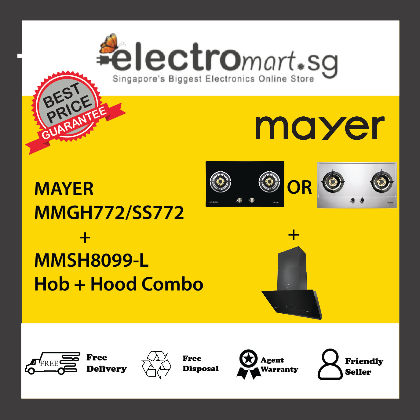 Mayer MMGH772/SS772 + MMSH8099-L Hob + Hood Combo