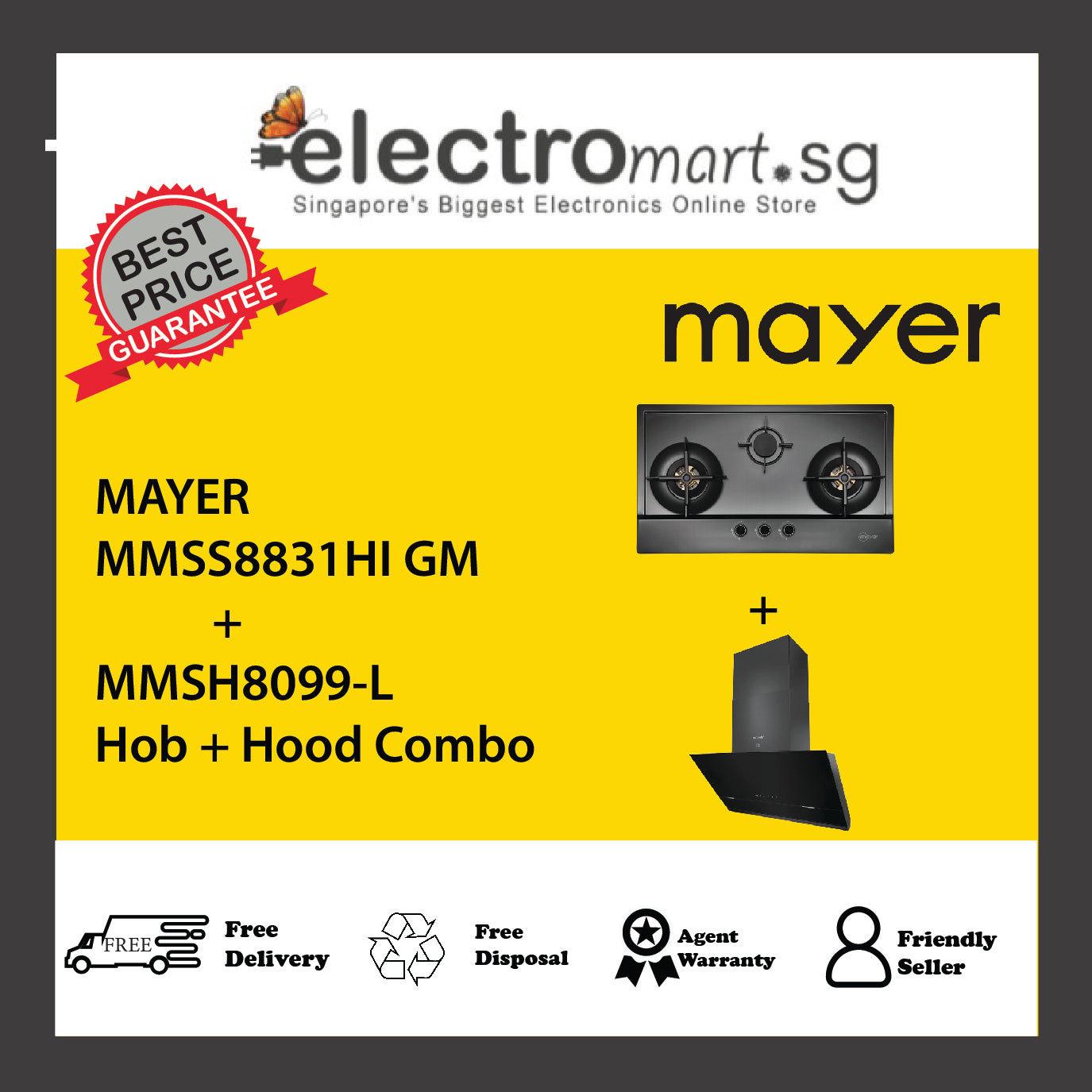 Mayer MMSS8831HI GM  + MMSH8099-L Hob + Hood Combo
