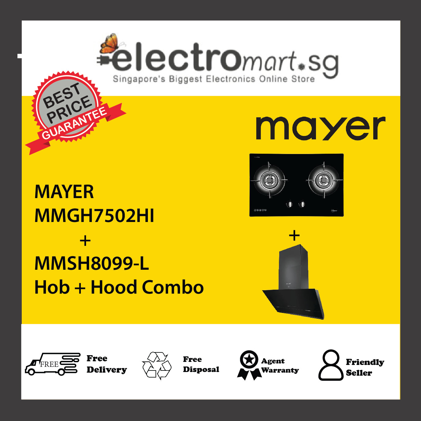 Mayer MMGH7502HI  + MMSH8099-L Hob + Hood Combo