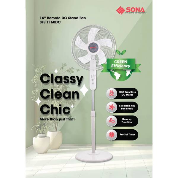 SOAN SFS 1160DC Remote DC Stand Fan 16"
