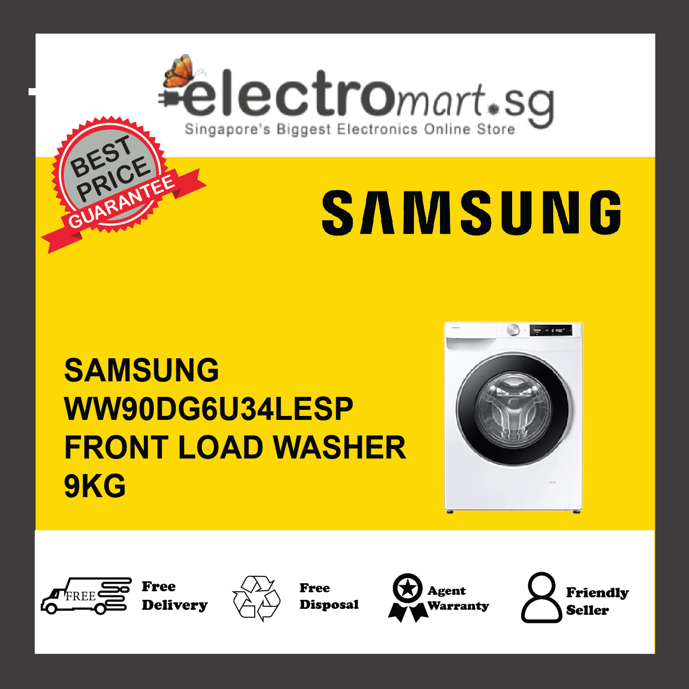SAMSUNG WW90DG6U34LESP 9KG FRONT LOAD WASHER