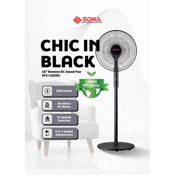 SONA SFS 1182DC 3-In-1 Remote DC Stand Fan 16"