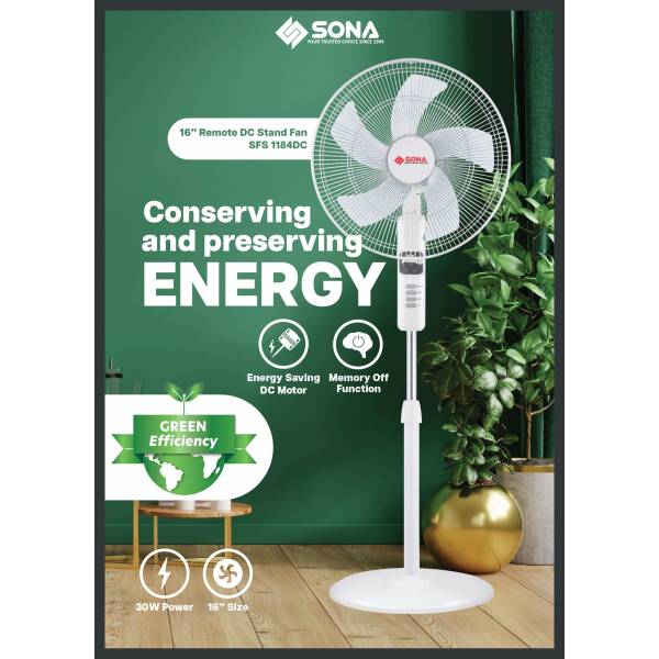 SONA SFS 1184DC Remote DC Stand Fan 16”