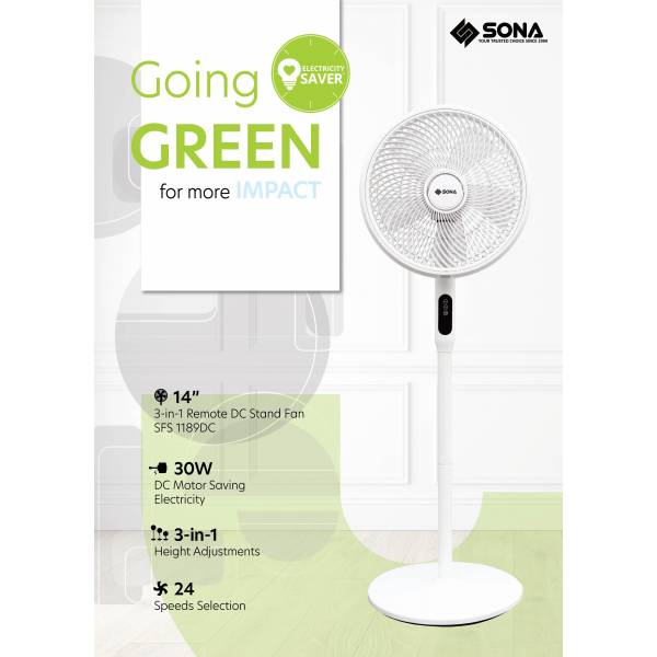 SONA SFS 1189DC 3 -In-1 Remote DC Stand Fan