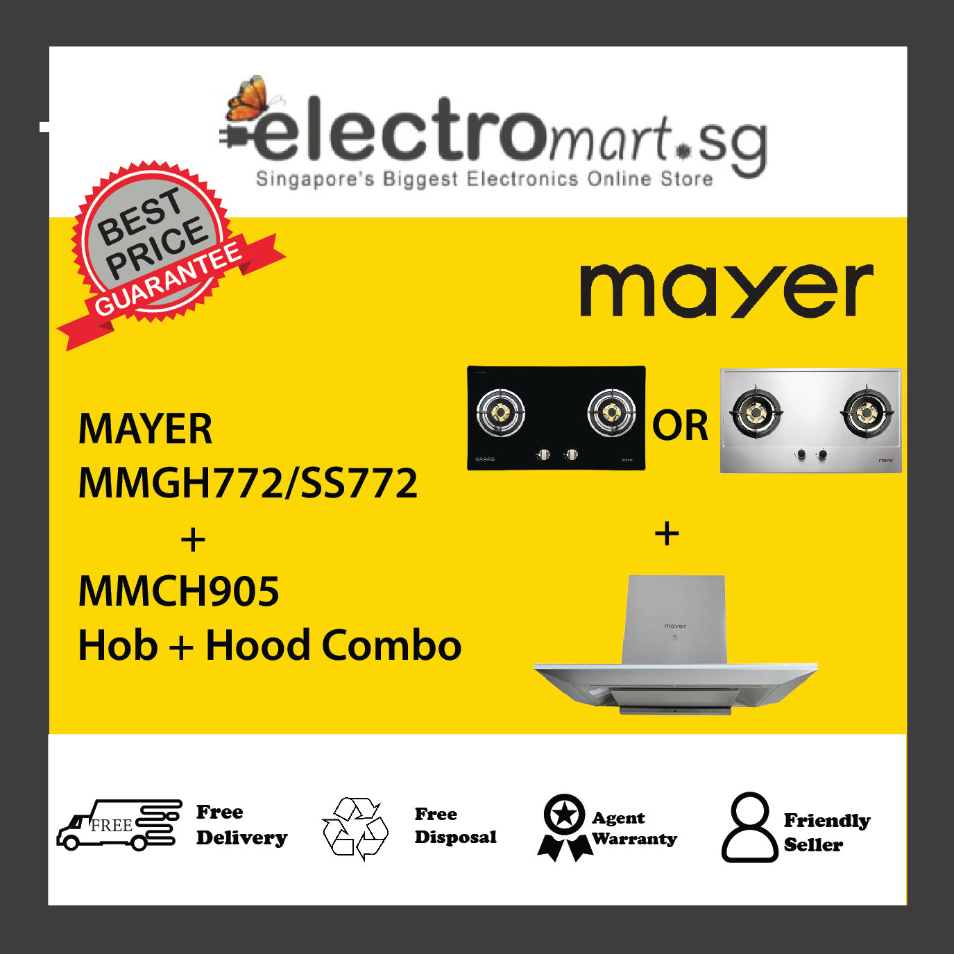 Mayer MMGH772/SS772 + MMCH905 Hob + Hood Combo