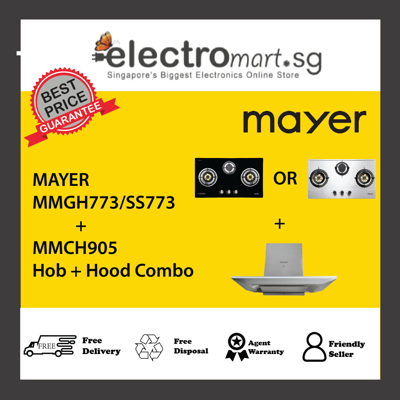 Mayer MMGH773/SS773 + MMCH905 Hob + Hood Combo