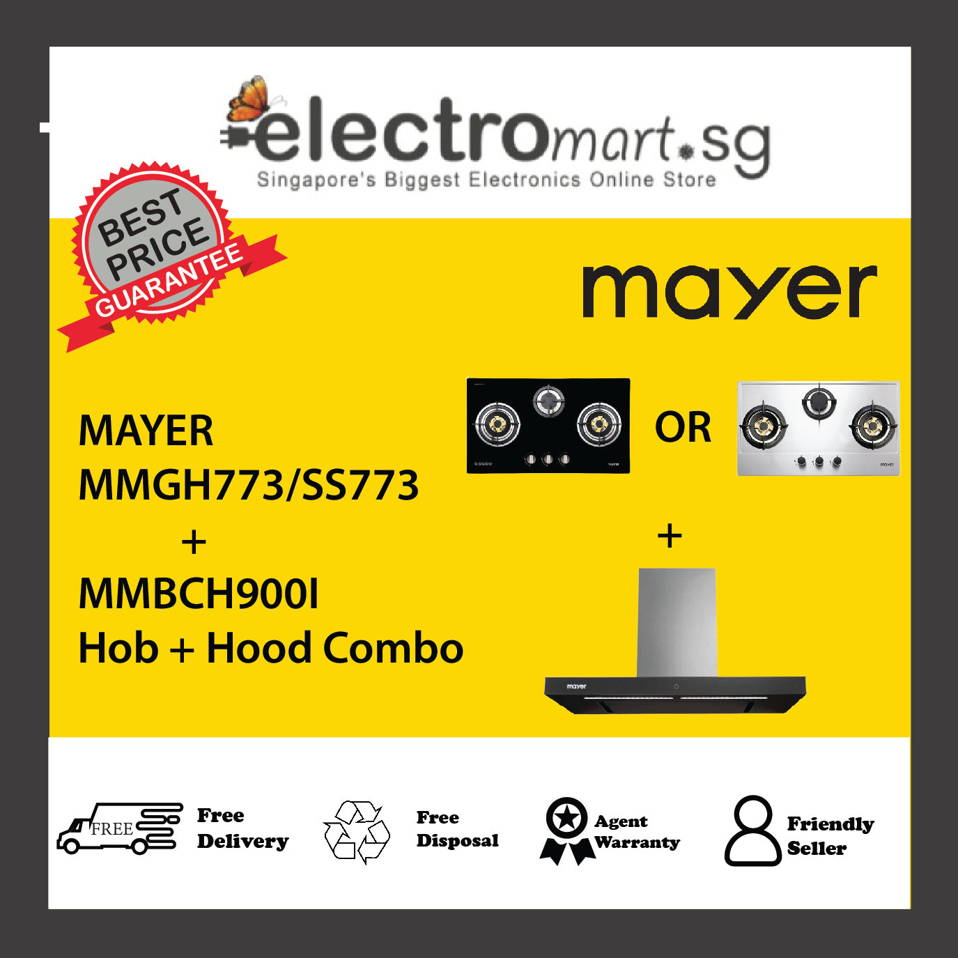 Mayer MMGH773/SS773 + MMBCH900I Hob + Hood Combo