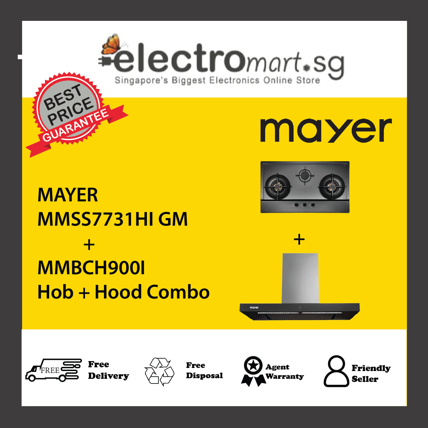 Mayer MMSS7731HI GM  + MMBCH900I  Hob + Hood Combo