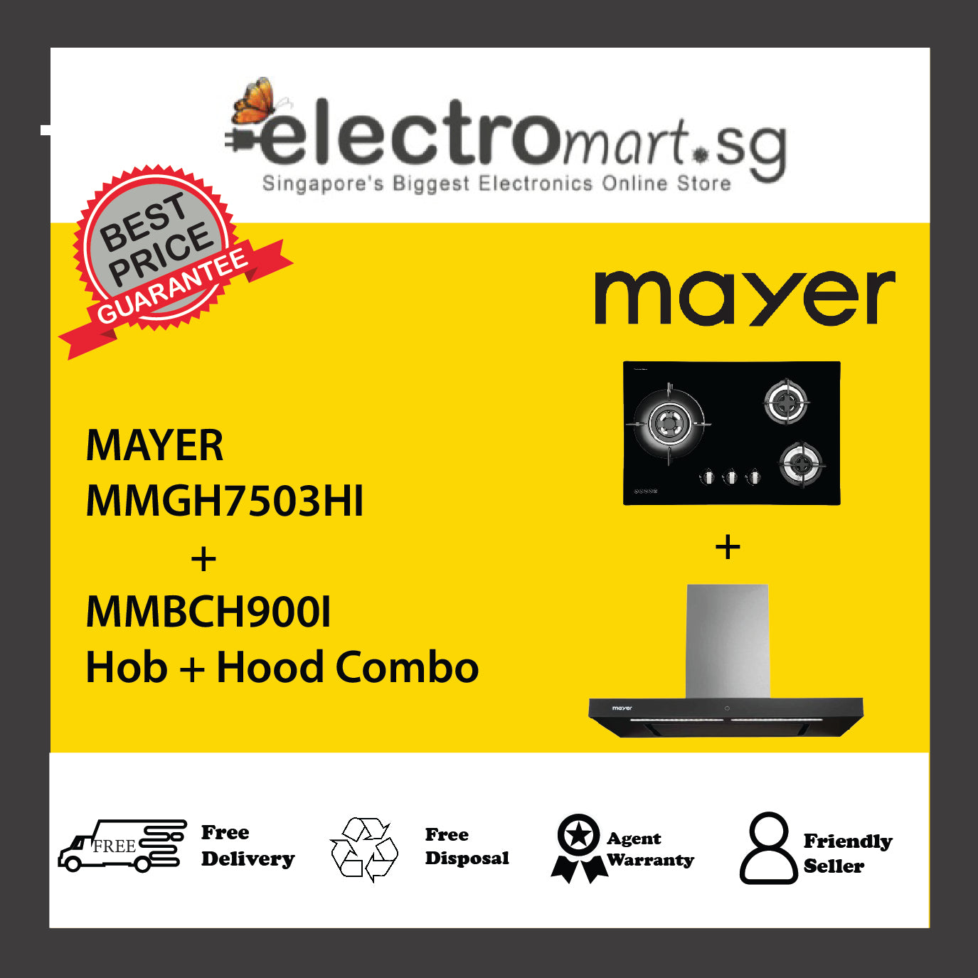 Mayer MMGH7503HI  + MMBCH900I Hob + Hood Combo