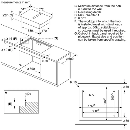 BOSCH PVS601B16E Series 4 Induction hob with integrated ventilation system 60cm