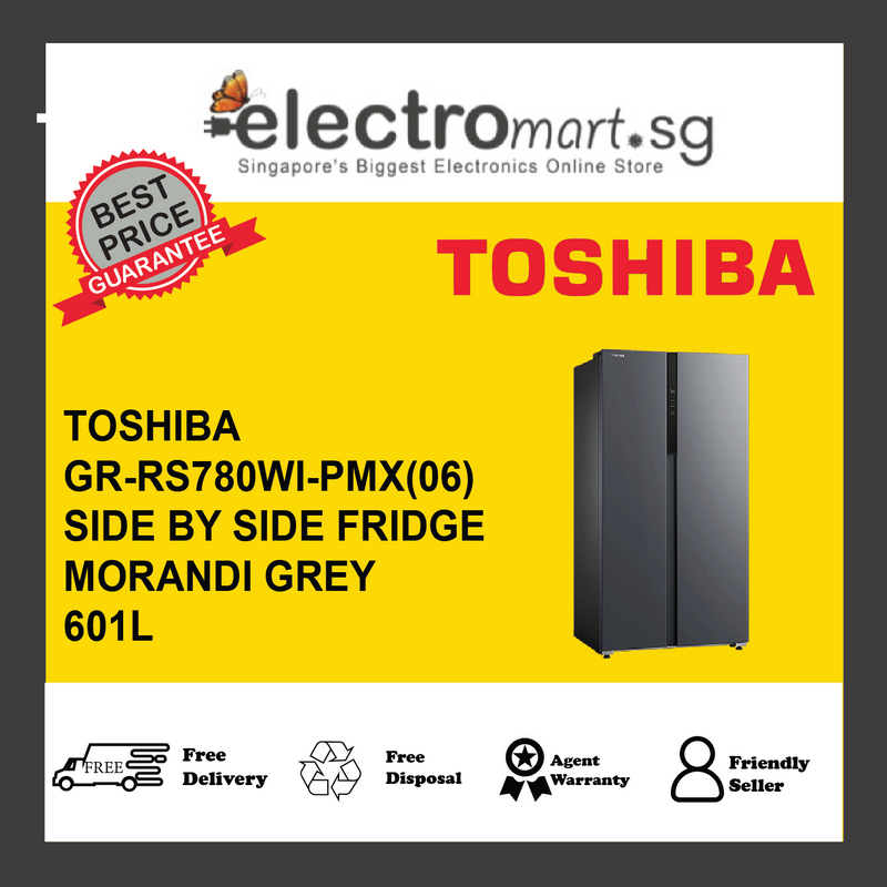 TOSHIBA GR-RS780WI-PMX(06)Side by Side Fridge,  601L  - Morandi Grey