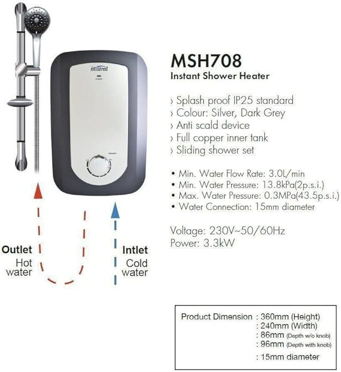 Mistral MSH708 Instant Water Heater Copper Tank