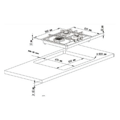 RINNAI RB-63SSV-DR  3 Burner Built-In Hob