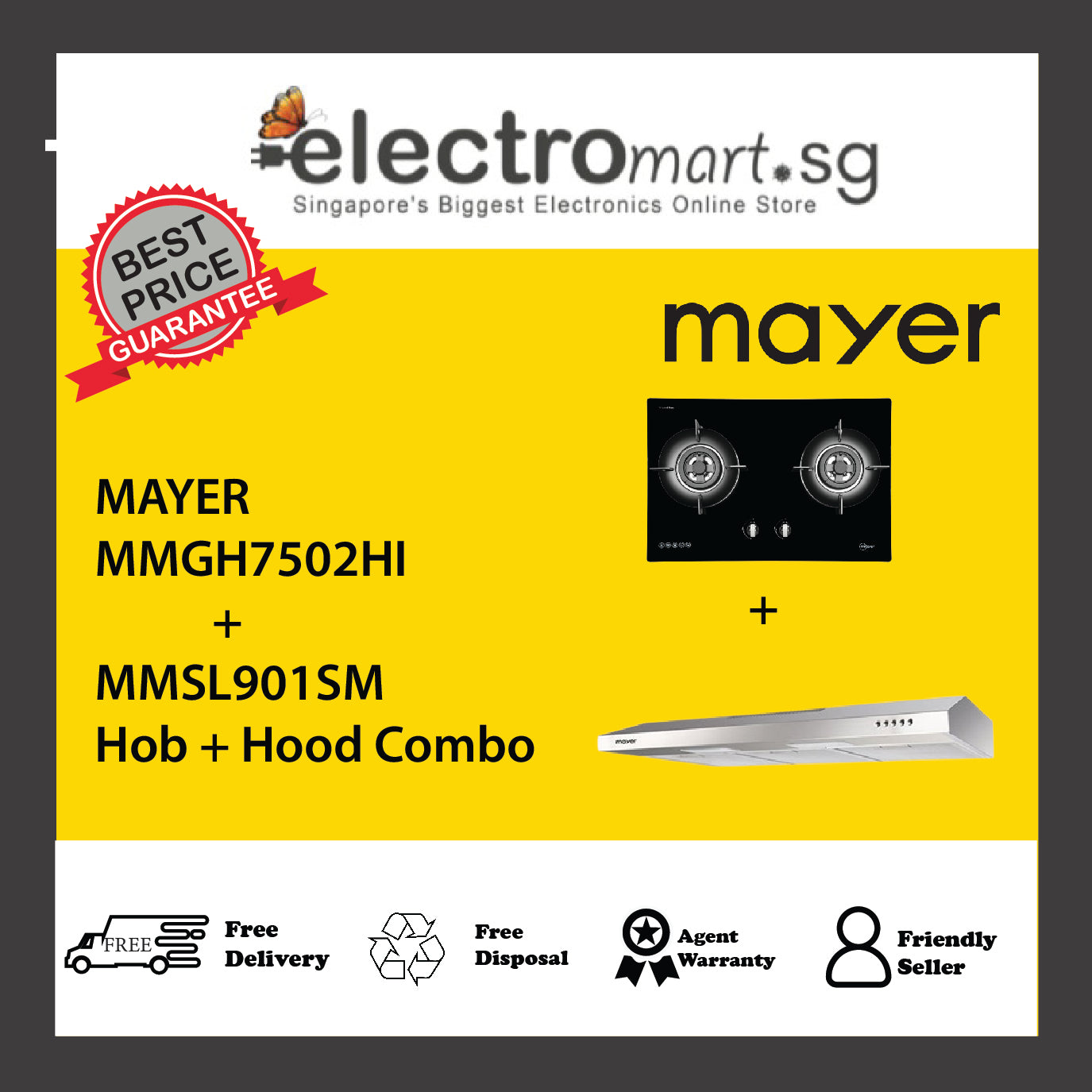 Mayer MMGH7502HI  + MMSL901SM Hob + Hood Combo