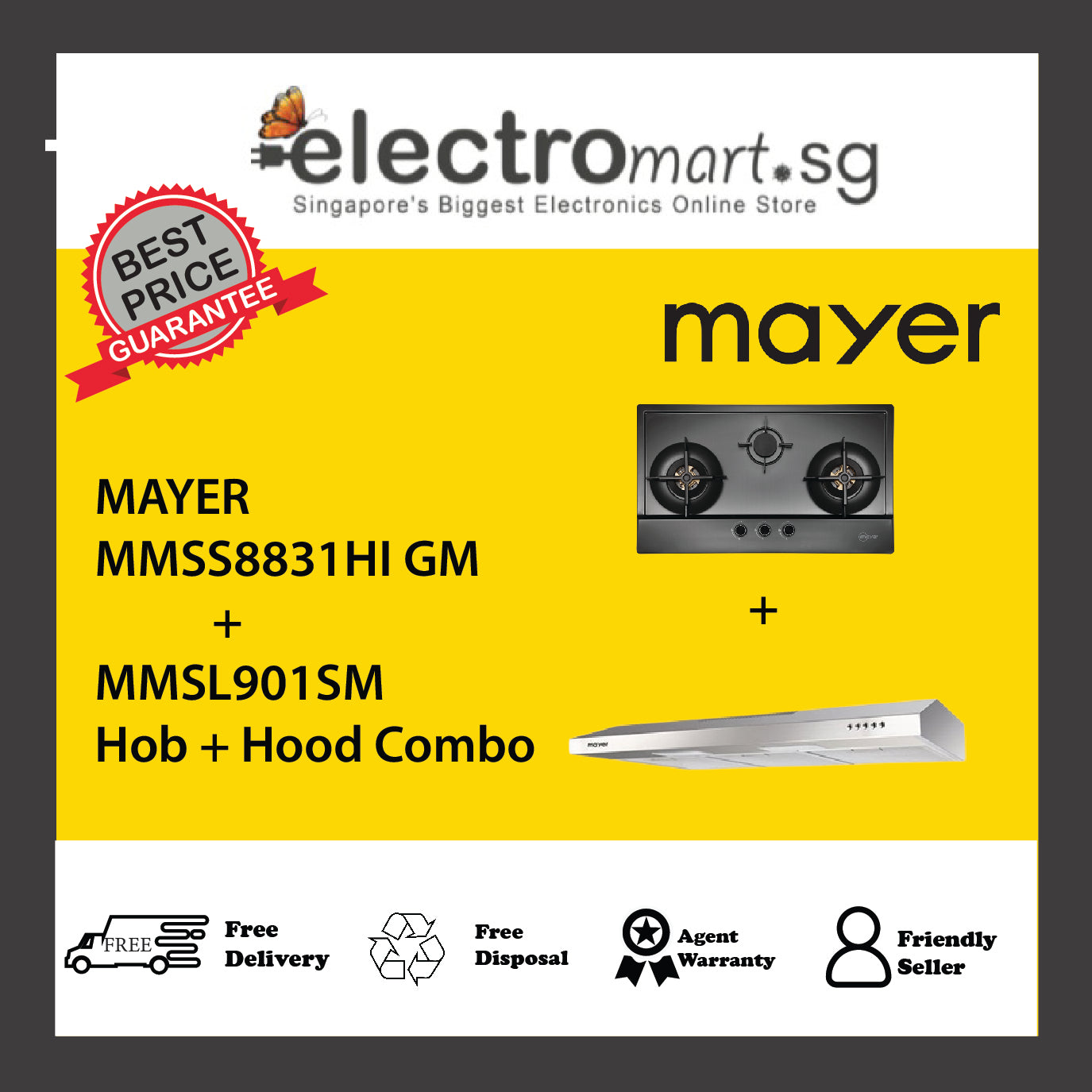 Mayer MMSS8831HI GM  + MMSL901SM Hob + Hood Combo
