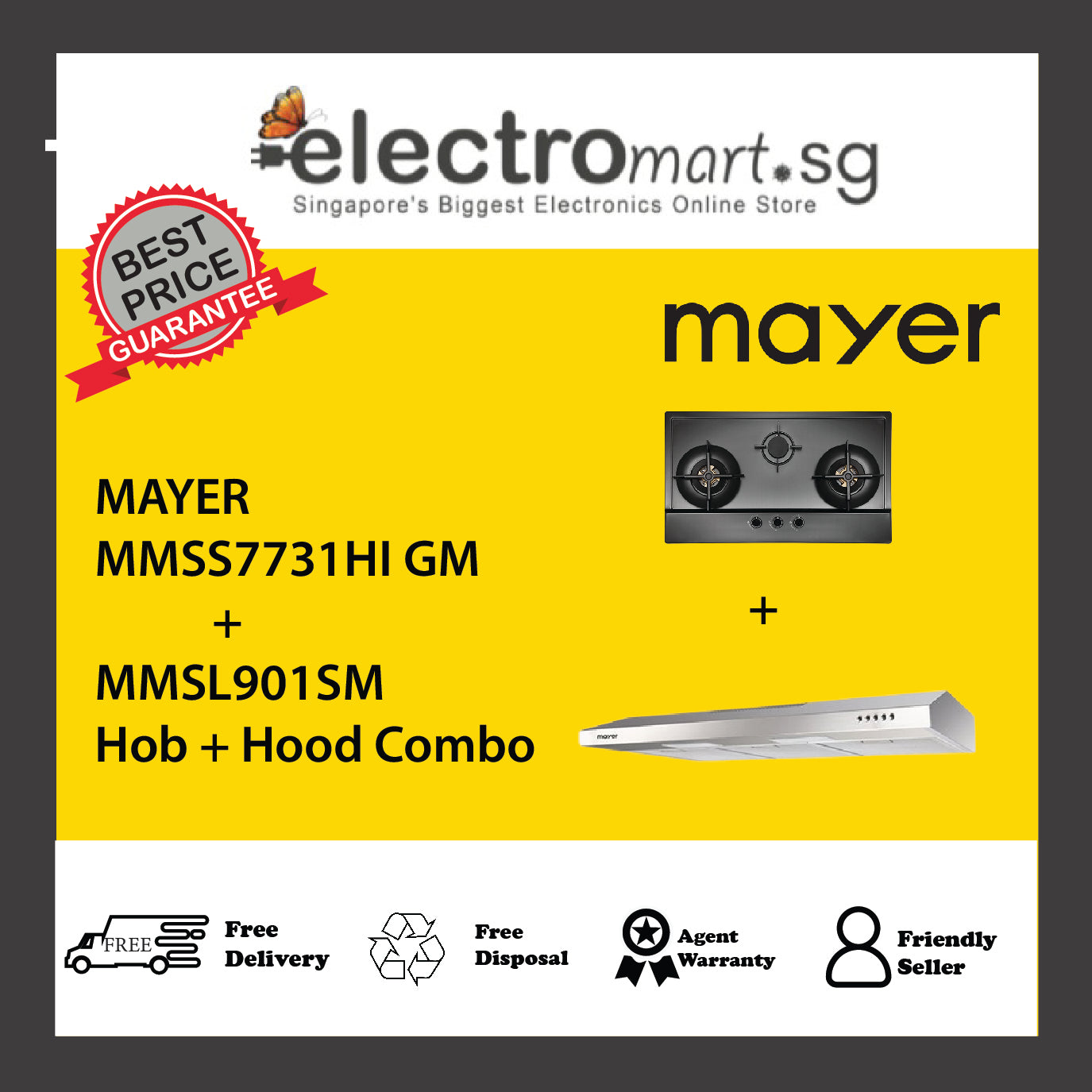 Mayer MMSS7731HI GM  + MMSL901SM  Hob + Hood Combo