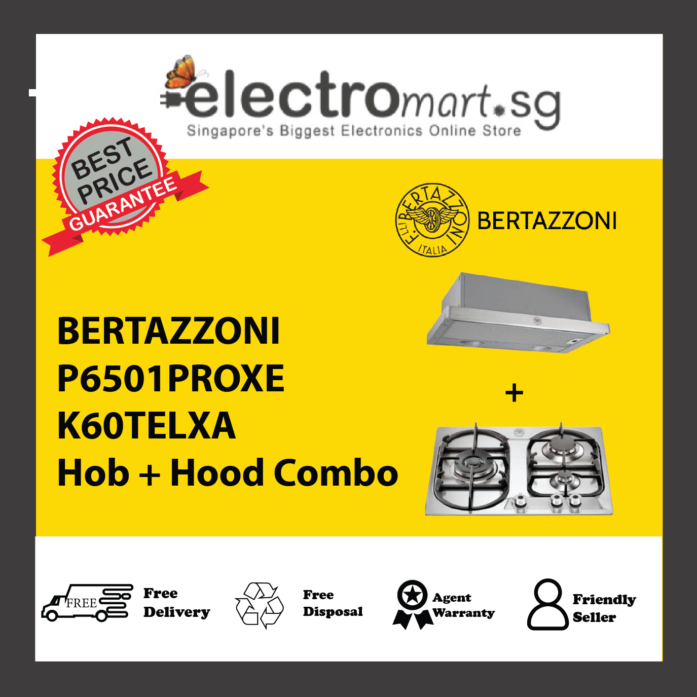 BERTAZZONI P6501PROXE K60TELXA Hob + Hood Combo