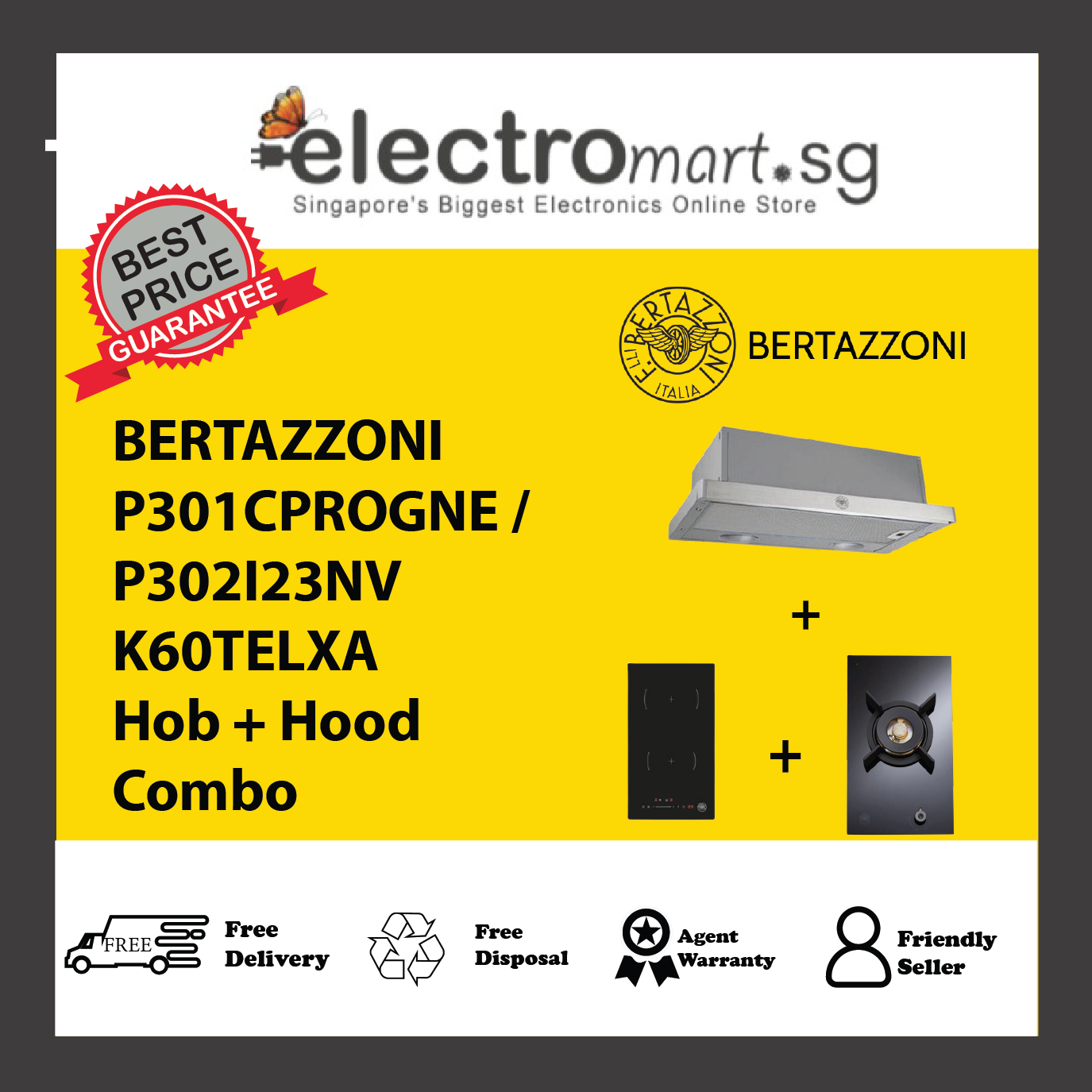 BERTAZZONI P301CPROGNE / P302I23NV K60TELXA Hob + Hood Combo