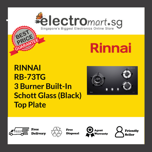 RINNAI RB-73TG 3 Burner Built-In Schott Glass (Black) Top Plate