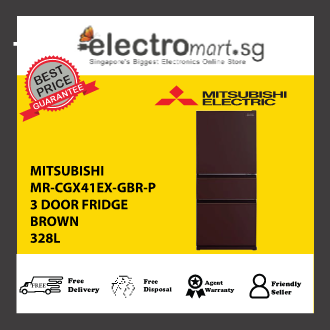 Mitsubishi MR-CGX41EX-GBR-P 328L 3-Door Fridge - Glass Brown