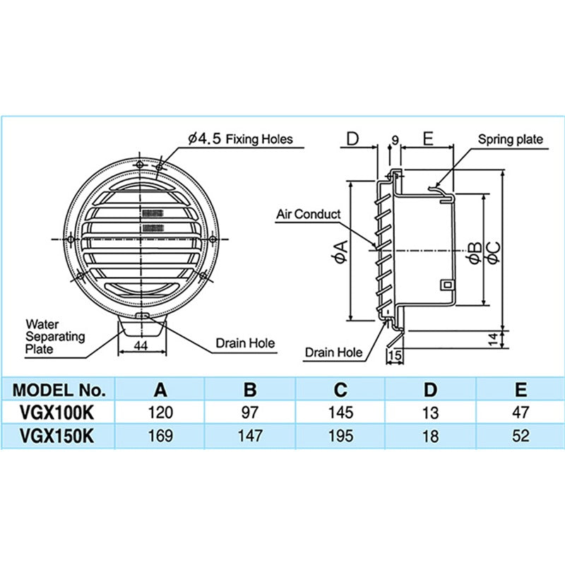 KDK VGX100K/VGX150K Vent Cap With Net