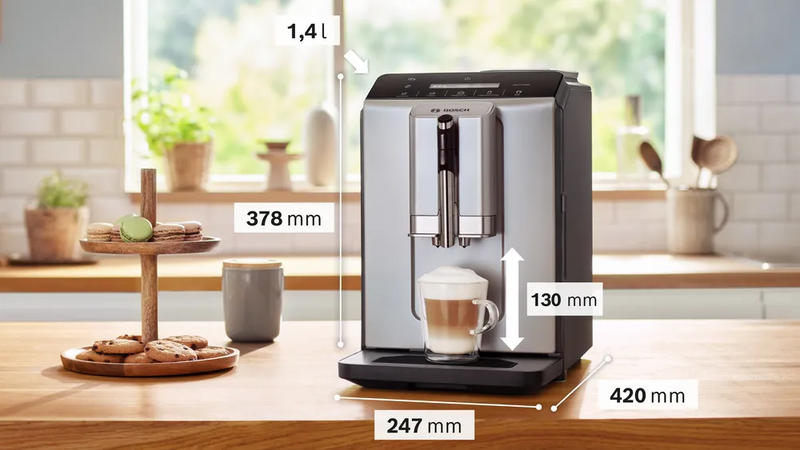 BOSCH TIG 20301 Series 2 Fully automatic coffee machine VeroCafe Silk Silver, Removable water tank