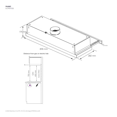 ELECTROLUX ECP9311GB Series pull-out extractor hood 90cm