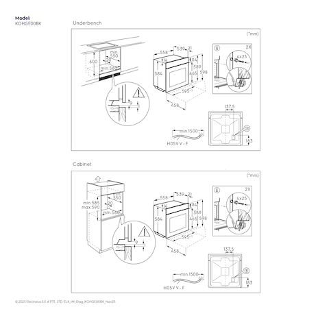 ELECTROLUX KOHGE00BK Built-in Single Oven 60cm