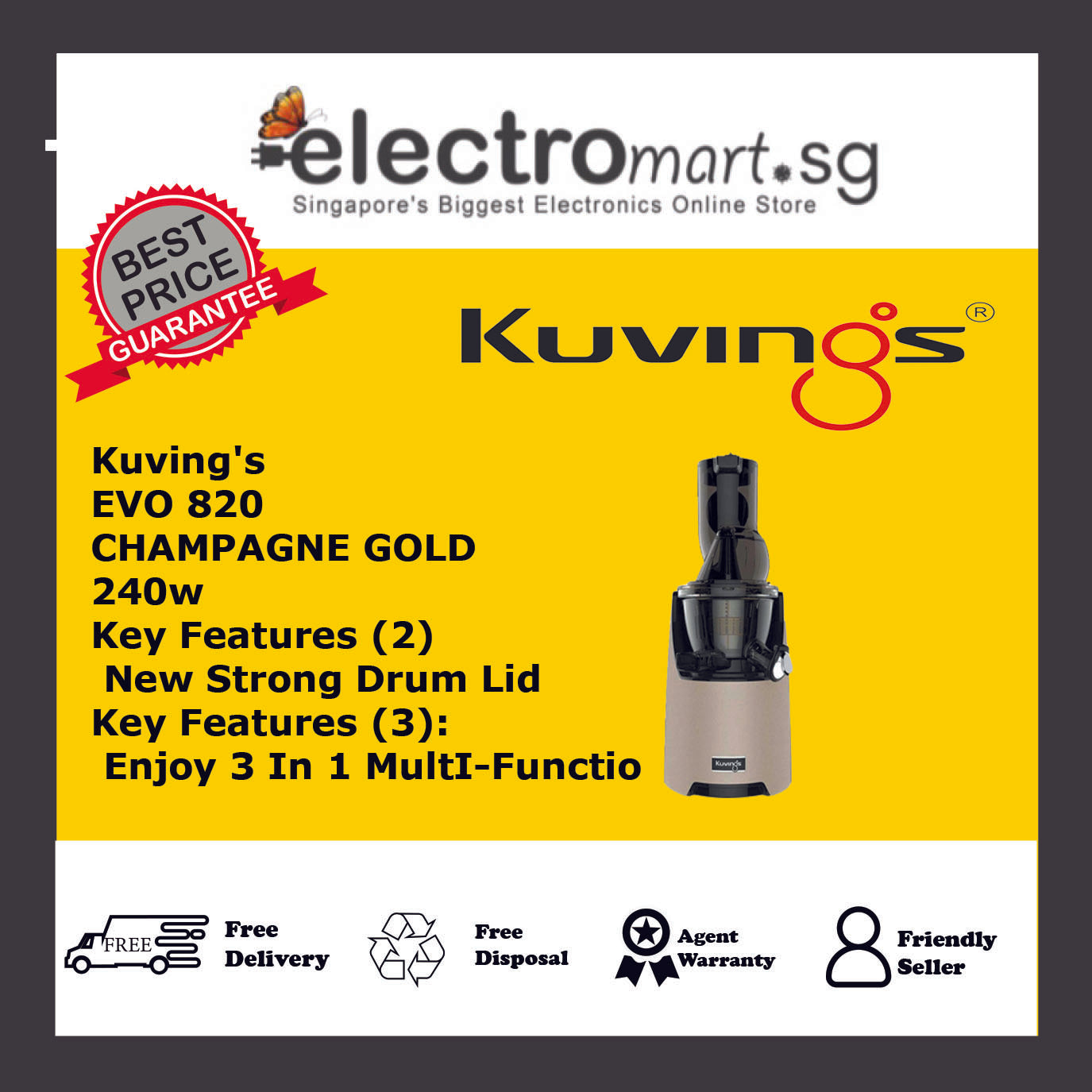 KUVINGS EVO820 CHAMPAGNE GOLD SLOW JUICER (240W)