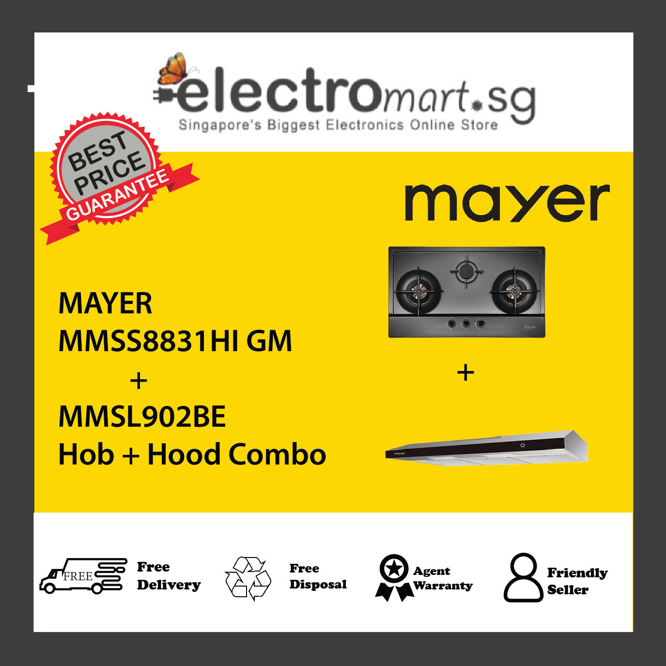 Mayer MMSS8831HI GM  + MMSL902BE Hob + Hood Combo
