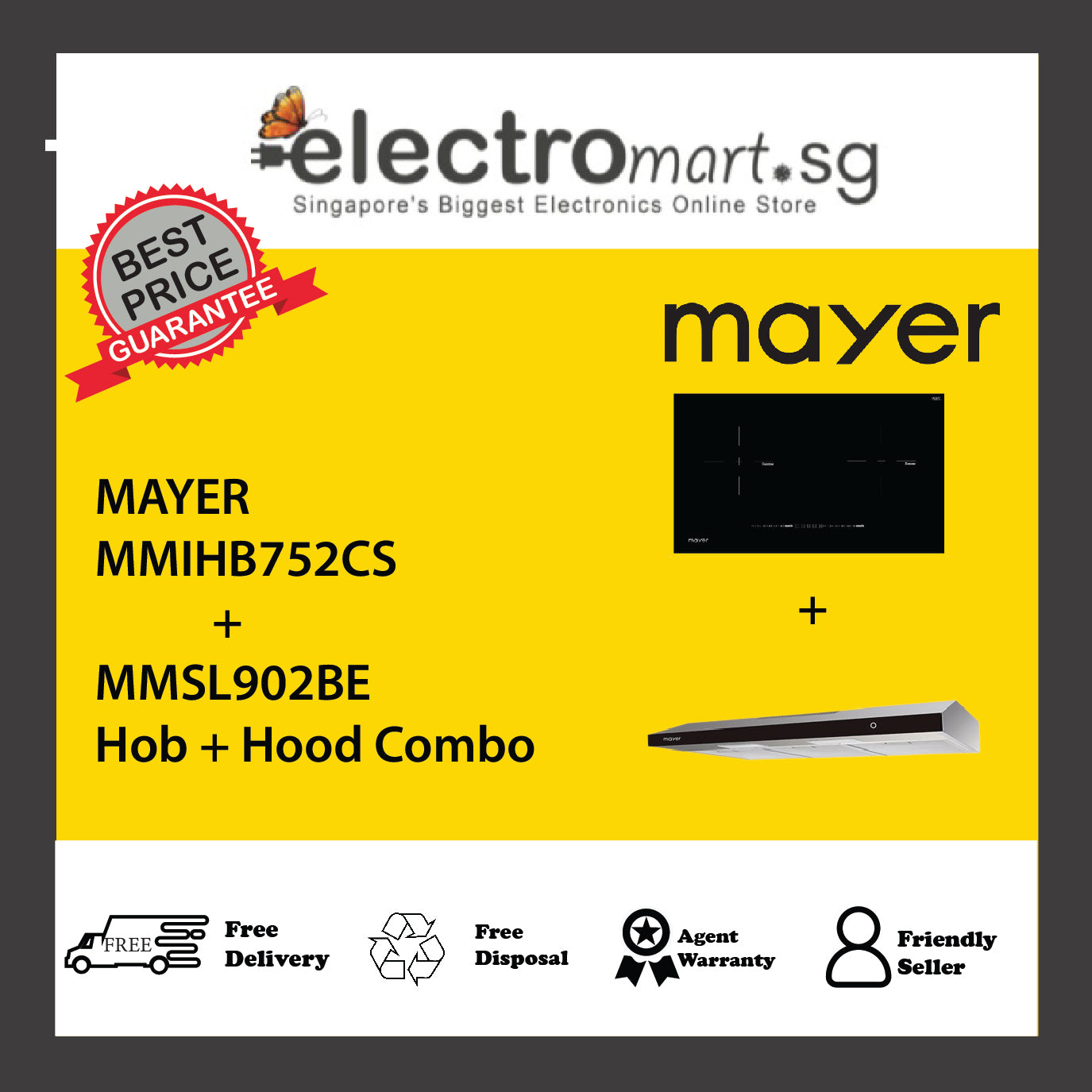 Mayer MMIHB752CS  + MMSL902BE Hob + Hood Combo