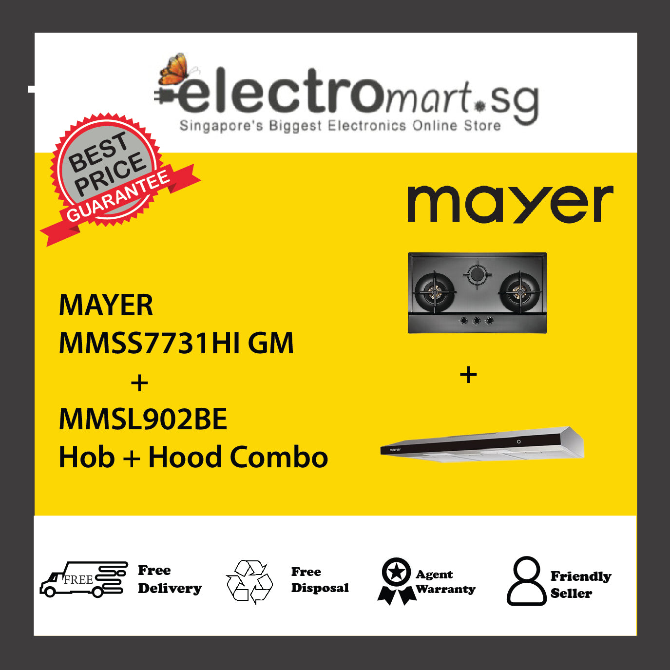 Mayer MMSS7731HI GM  + MMSL902BE  Hob + Hood Combo