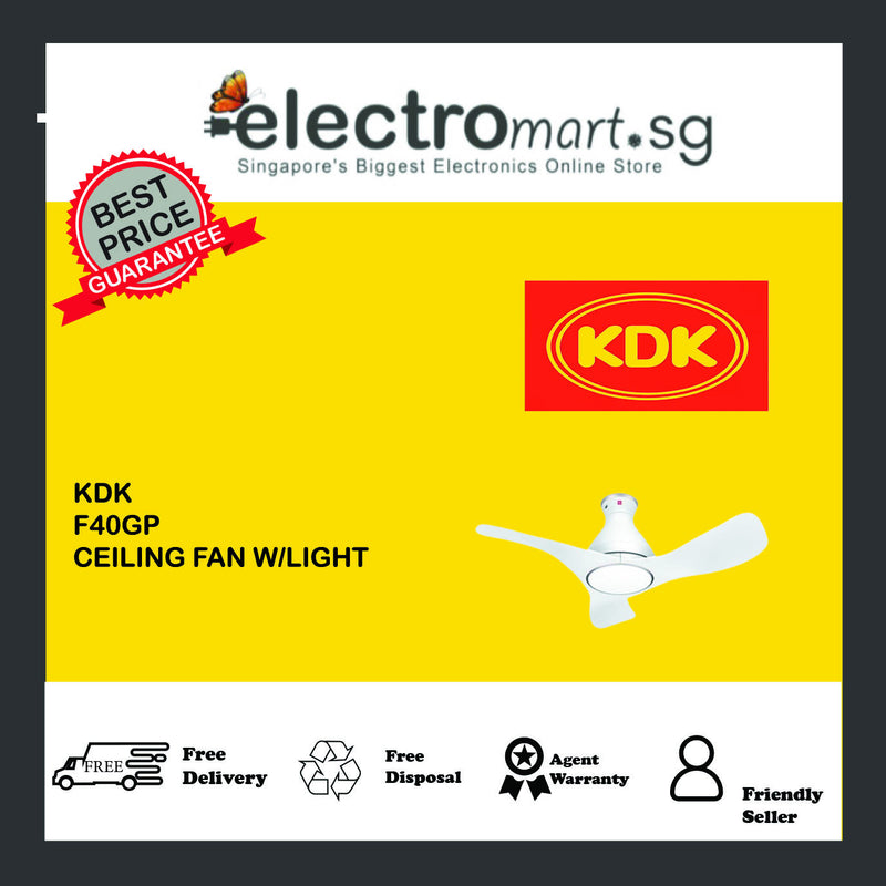 KDK F40GP  100CM CEILING FAN W/LIGHT (WHITE)(INSTALLATION CHARGES APPLIES)