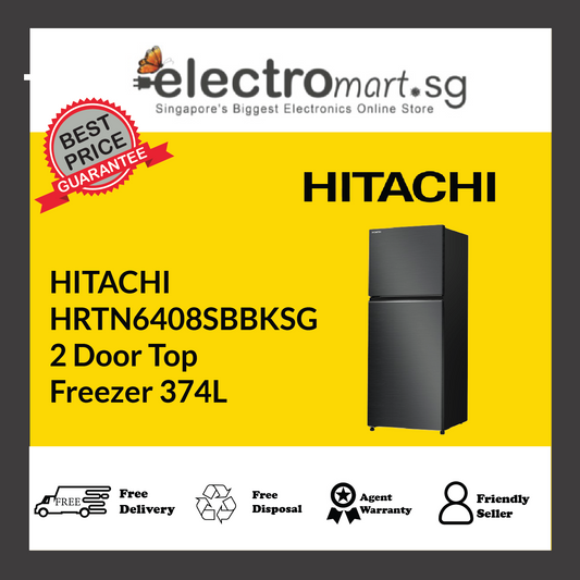 HITACHI HRTN6408BBKSG 2 Door Top Freezer 374L